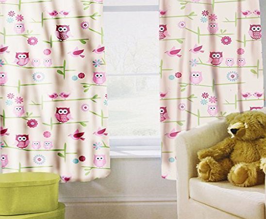 Ready Steady Bed Preorder for 14/12/2014 Delivery - Childrens Printed Curtains Owls Design with Tiebacks. Size: 66`` x 72``
