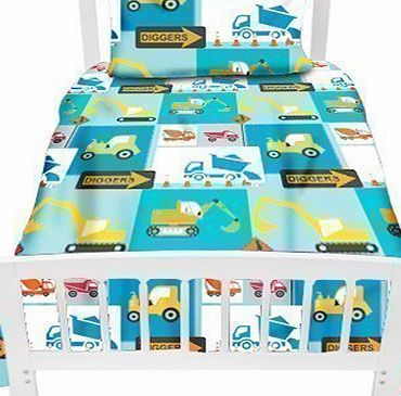 Ready Steady Bed Preorder for 14/12/2014 Delivery - Childrens Single Bed Size Construction Print Duvet Cover Set. Size: 135cm x 200cm