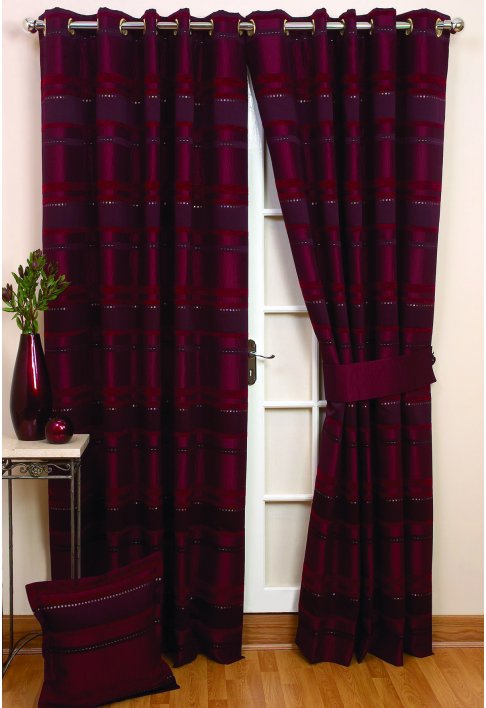 Alexis Wine Lined Eyelet Curtains