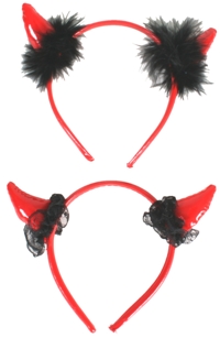 Red Devil Horns on Headband with Black Trim (Asst)