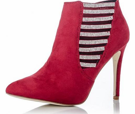 Red Diamante Pointed Shoe Boots