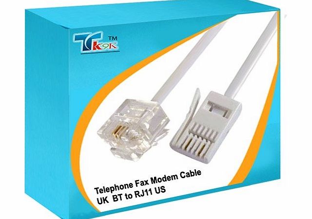 RedTec 4 Meter Telephone Fax Modem Cable UK BT to RJ11 US, Fantastic value Lead ideal for extending the distance between your telephone socket and telephone Fax Modem Fax Machine etc.