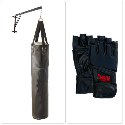 Reebok 5ft PU Punch Bag (Strike Bag)   Wall Bracket   Large Fingerless Bag Mitts