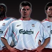 Liverpool Away Shirt 2005/06 - Juniors with Gerrard 8 printing.