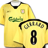 Liverpool FC Away Shirt - 2004 - 2005 with Gerrard 8 printing.