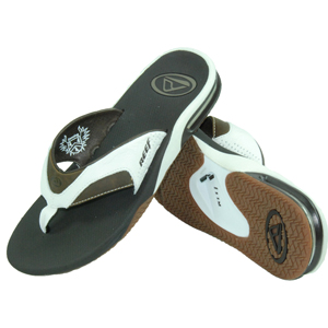 Mens Reef Leather Fanning Flip Flop. White Brown