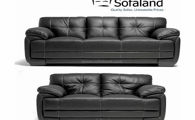 Black Leather Suite 3+2 Seater Sofas - Settees