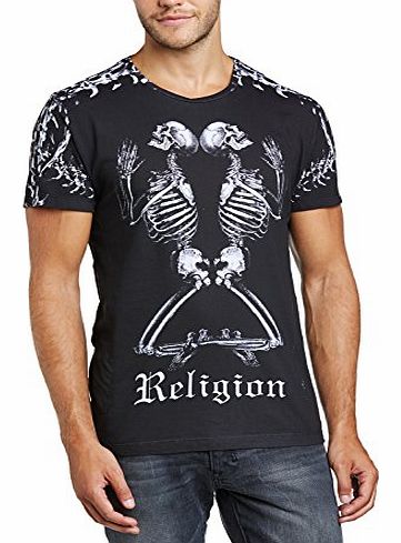 Religion  Mens Salvation Crew Neck Short Sleeve T-Shirt, Black (White/Black), Medium