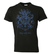 Black T-Shirt with Blue Printed Design