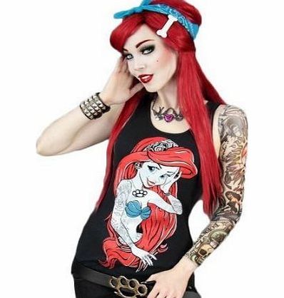 Restyle Cry Havoc Clothing Gothic Punk Twist Disney Little Mermaid Style Ariel Rebel Tattoo Stretcher Anchor Spikey Ladies Girls Vest Top (S (UK Size 10))