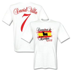 Spain European Champions Tee David Villa 7 - White Delivery end July