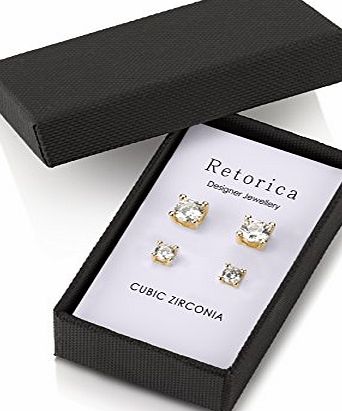 Retorica Cubic Zirconia Crystal Earrings - 18K Gold-Plated Stud Crystal Earrings Set