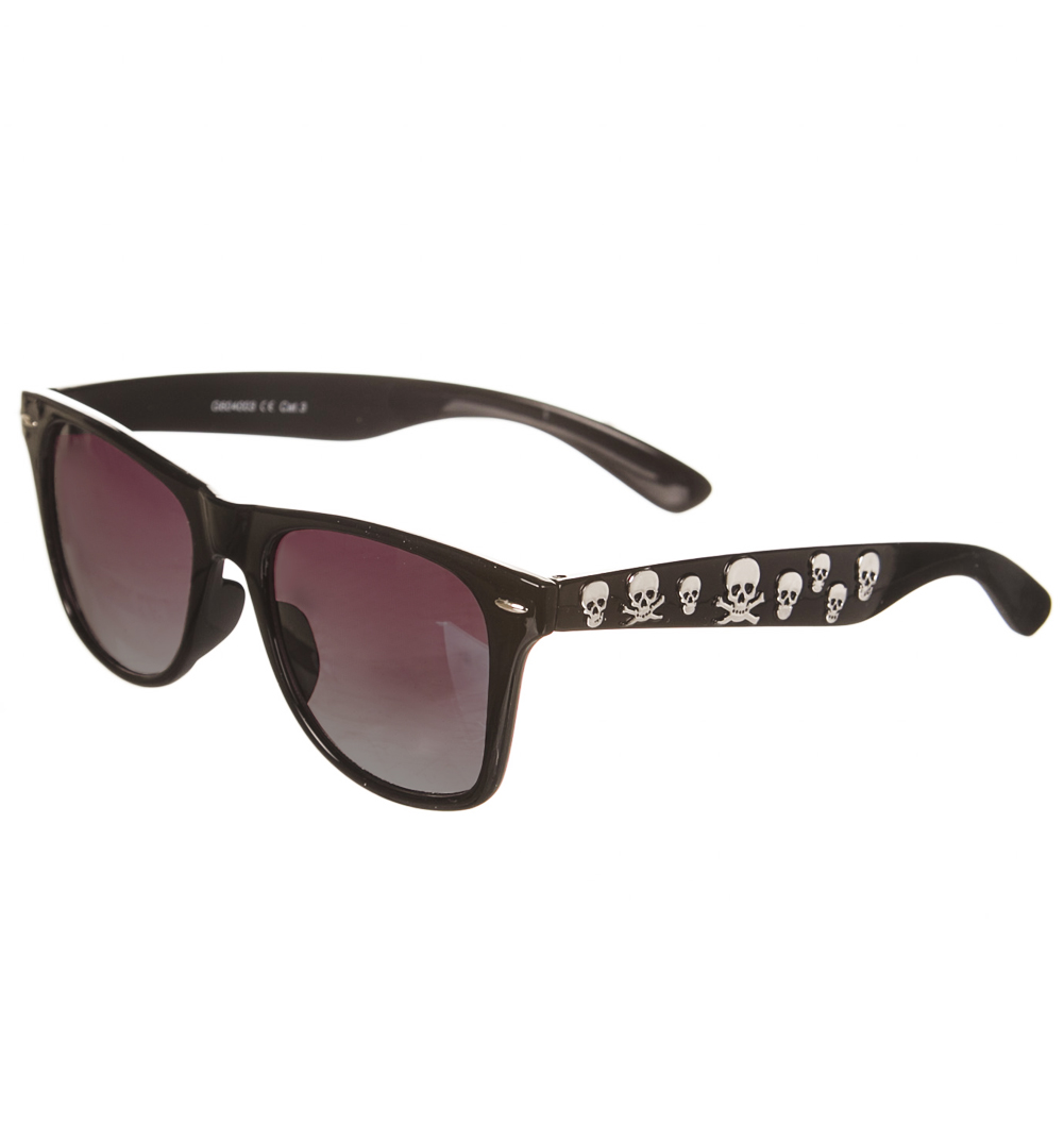 Retro Black Wayfarer Sunglasses With Silver