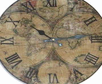 Retro Clocks Large Vintage Wall Clock World Antique Map Retro Style Decorative for Home Lounge or Classical Cafe 