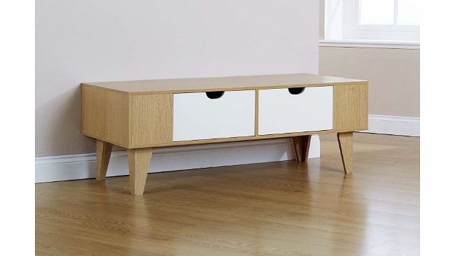Coffee Table Oak Ivory Reception Occasional Table 2 Drawers Tapered Legs