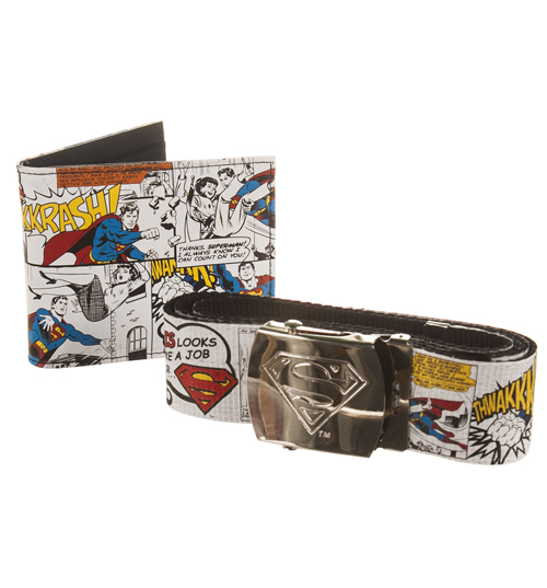 Retro DC Comics Superman Print Belt And Wallet