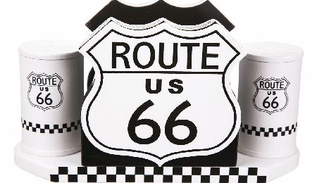 Retro Route 66 Crest Napkin Holder With Salt And