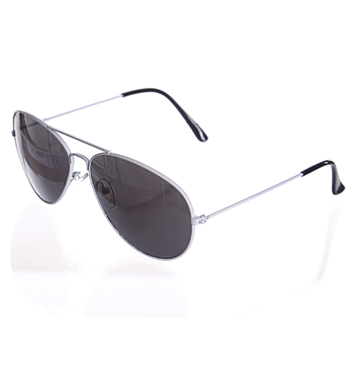 Retro White Frame Black Lens Aviator Sunglasses