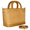 RG House of Florence Fabric Straw and Boar Tobacco Tote Handbag