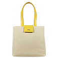 Straw Canvas and Boar Leather Shopping Bag