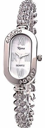 Riana Womens Luxury Crystal Diamond Bracelet Watch Oblong Dial Platinum Plated Silver Tone-RCW17