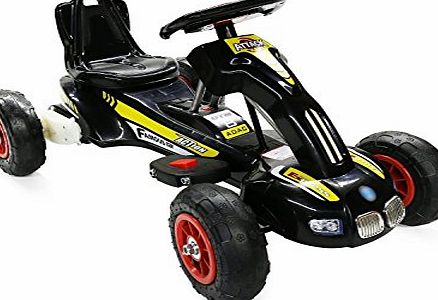 Ricco 12W Battery Powered Ride on Go Kart for kids with Air Wheels LED Light Foot Brake (S1388 BLACK)