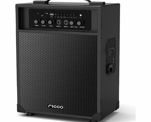 300W PMPO Bluetooth 2.1+EDR Wireless Outdoor Party Trolley Speaker AUX USB SD Audio-in MIC Built-in Battery Portable Garden Guitar MP3 Player Digital hifi System (Ricco JL02B)