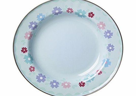 Rice Pale blue enamel lunch plate with retro flower print by RICE dk 22cm (Soft Blue)