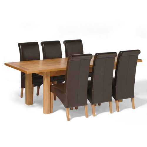 Richmond Oak Large Dining Set with 6 Leather