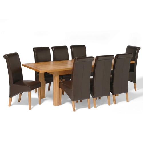 Richmond Oak Large Dining Set with 8 Leather
