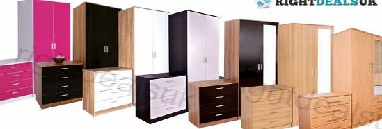 Right Deals UK 3 Piece Bedroom Furniture Set - Includes 2 Door Wardrobe, 4 Drawer Chest 