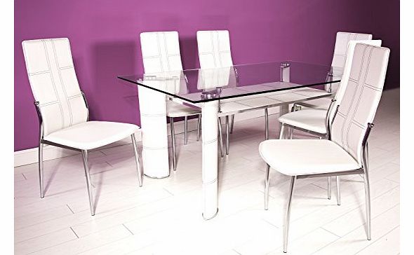 Right Deals UK Montana White, Chrome and Clear Glass Dining Table and 6 Chairs - Dining Set