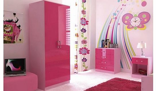 Right Deals UK Ottawa 2 Tone High Gloss Bedroom 3 Piece Furniture Set Pink