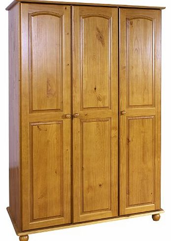 Right Deals UK Pine Wardrobe 3 Doors and Bun Turned Feet - Hampshire Solid Pine Bedroom Furniture Range