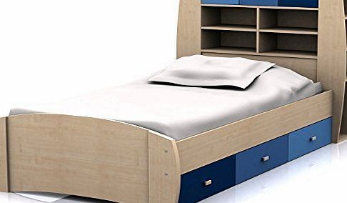 Sydney 3ft Cabin Bed with 3 Drawers - Large Storage Headboard with Shelves and Drawers- Pink or Blue Childrens Furniture (Blue)