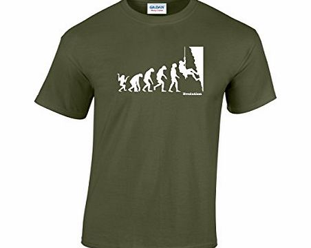 Rinsed Evolution Of Man - Rock Climbing T-Shirt (Olive Medium)