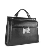 Women` Front Pocket Black Genuine Italian Leather Briefcase
