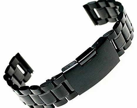 22mm Stainless Steel Bracelet Watch Band Strap Straight End Solid Links Color Black