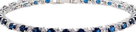 Rizilia Jewellery Christmas Xmas Gift Thanksgiving Round Cut Blue Sapphire Color Birthstone Gemstone Fine 18K White gold Plated [180mm/7inch] Tennis Bracelet Modern Elegance [Free Jewelry Pouch]