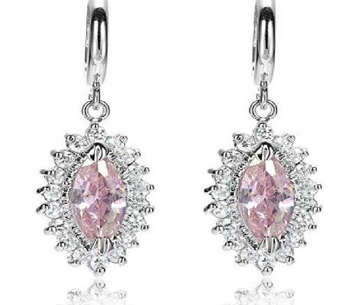 Rizilia Lady Gift Pink Sapphire White Gold Plated Hoop Drop Earrings Fashion Jewellery