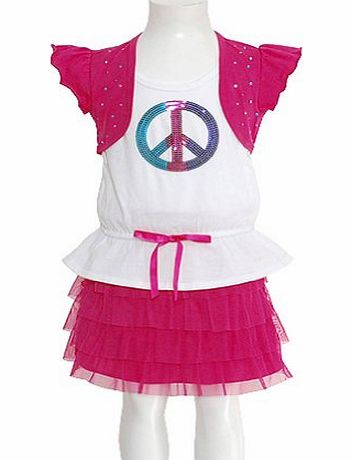 RMLA Girls 3T Pink White Sequin Peace Sign 2pc Top Mesh Skirt Outfit