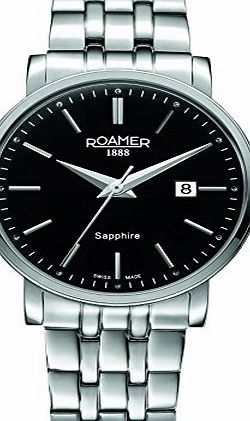 ROAMER OF SWITZERLAND  Classic Line Mens Quartz Watch with Black Dial Analogue Display and Silver Stainless Steel Bracelet 709856 41 55 70