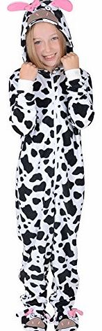 Roaster Toasters Girls Cow Print Hooded Fleece All In One Pyjamas PJ Onesie With Feet 8-9 Years