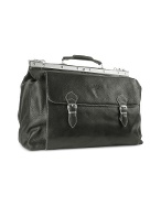 Black Italian Leather Large Framed Travel Bag