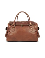 Large Brown Pebbled Italian Leather Carryall Bag