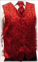 Red Woven Rose Silk Waistcoat by
