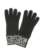 Roberto Cavalli Black Signature Cuff Knit Wool Gloves