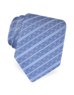 Blue Logo Stripe Woven Silk Tie