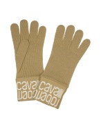 Roberto Cavalli Camel Signature Cuff Knit Wool Gloves