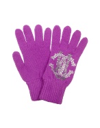 Roberto Cavalli Swarovski Crystal Logo Solid Knit Gloves